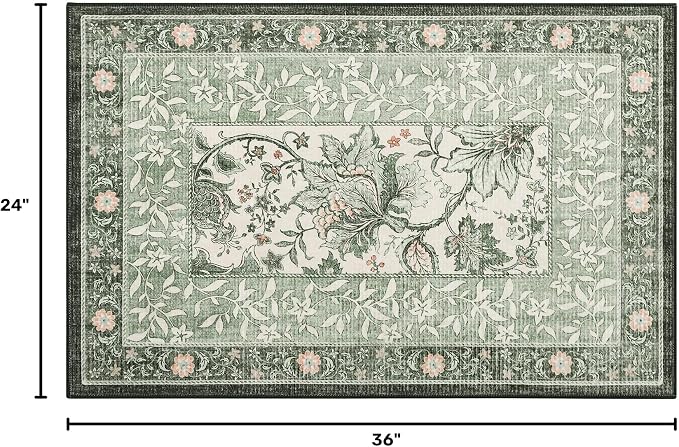 GarveeHome Sage Green 2x3 Door Mat Indoor Rugs for Entryway Provence Small Botanical Grove Cottagecore Washable Non-Slip Low-Pile Rug for Bedroom Kitchen Bathroom Entrance