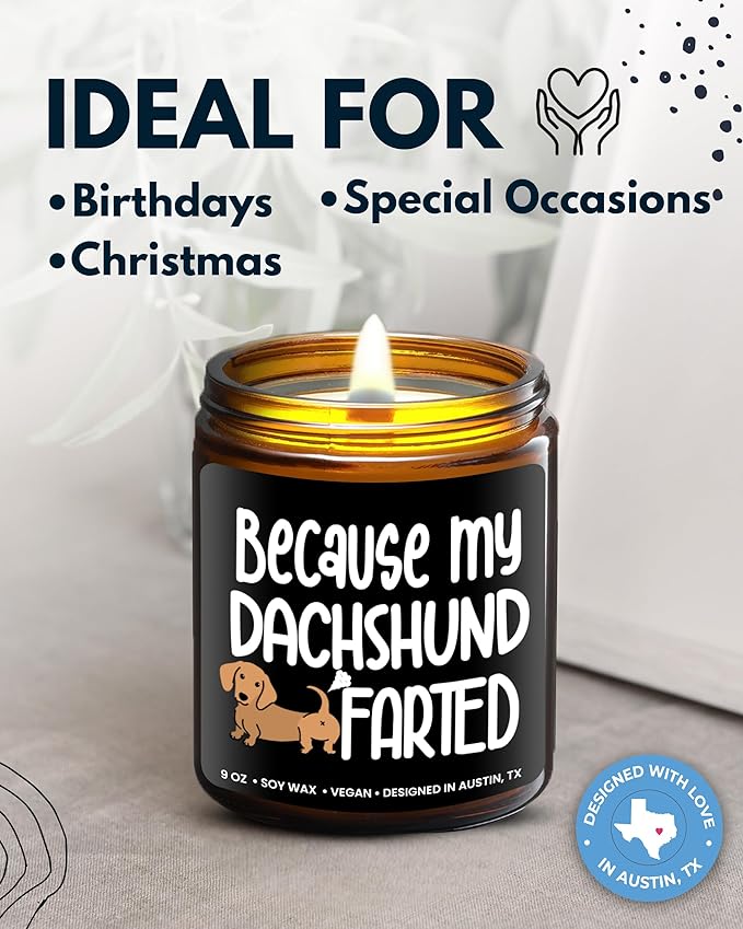 Funny Dachshund Candle, Dachshund Gifts for Women and Men, Unique Funny Pet-Themed Gift Ideas, Best Present for Pet Lovers, Perfect Presents for Dog Mom & Dog Dad, Birthday, Christmas, Gift-Ready