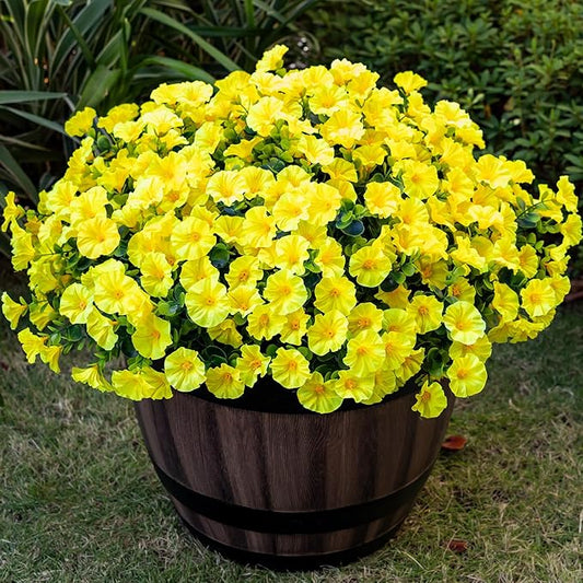 Nigirior Artificial Faux Flowers for Outdoor 16 Bundles Boxwood Fake Morning Glory for Planter,UV Resistant Fake Flowers for Home Porch Patio Outside（Yellow）