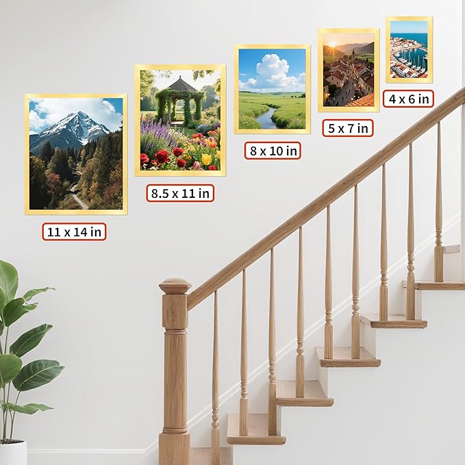 8x10 Picture Frame Set of 2, Gold Photo Frame for Tabletop or Wall Display, Display Pictures 5x7 with Mat or 8x10 Without Mat, Frame Collage with HD Plexiglass for Gallery Wall Home Decor