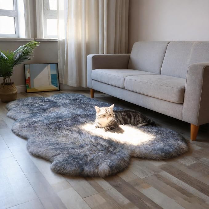 Sheepskin Rug, Fluffy Shaggy Area Rug, Super Soft 48‘’ x 72‘’ Sheepskin Hair Rug, Plush Rug, Decorative Rugs for Bedroom, Children's Room, Living Room(Silver Grey, 48"×72”)