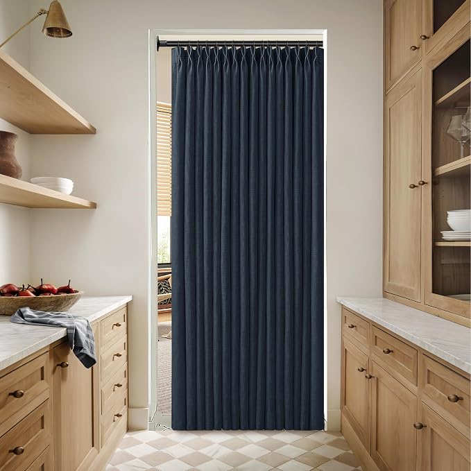 Navy Linen Curtains 72 Inches Long 2 Panels Set for Living Room Bedroom Pinch Pleated Back Tab Drapes Neutral Modern Farmhouse Semi Sheer 72 Inch Curtains for Dining Room Window Cabin Dark Blue