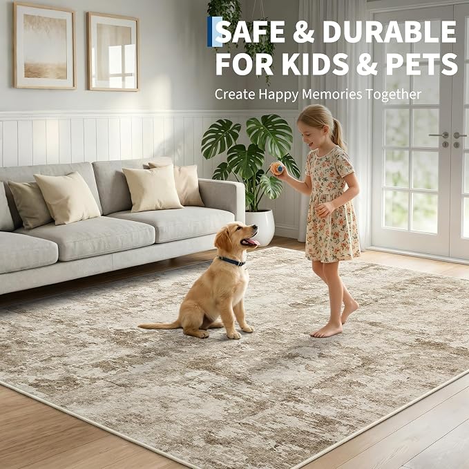 GarveeHome 6x9 Abstract Area Rug, Washable Soft Low Pile Non Slip Accent Rug for Living Room, Bedroom, Dining Room, Modern Neutral Indoor Carpet