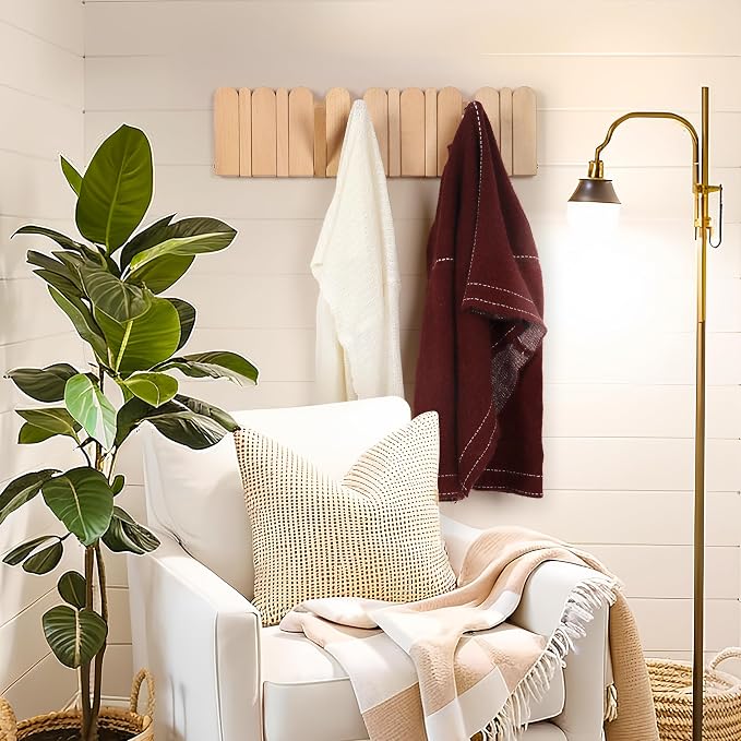 Wall Coat Rack for Entryway: Wooden Modern Heavy Duty 8 Hooks 21.6'' Retractable Wall Mounted for Boho Home Decor Hallway Bathroom Bedroom for Hanging Jacket Towel Backpack Bag
