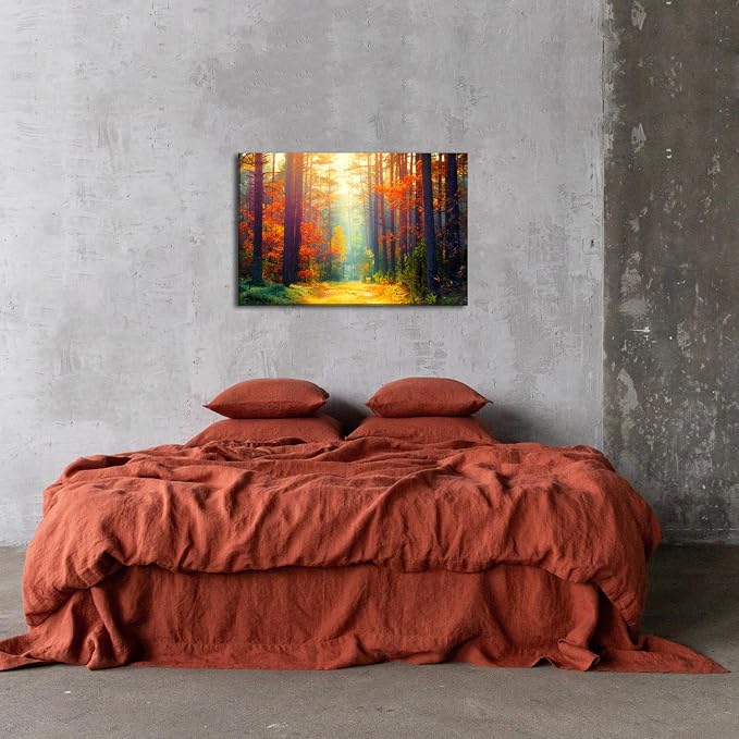 Large Autumn Wall Art Fall Forest Landscape Wall Decor for Living Room Bedroom Kitchen Orange Maple Leaves Pictures Sunrise Scenery Canvas Prints Nature Tree Paintings Artwork Home Decorations 24x36”