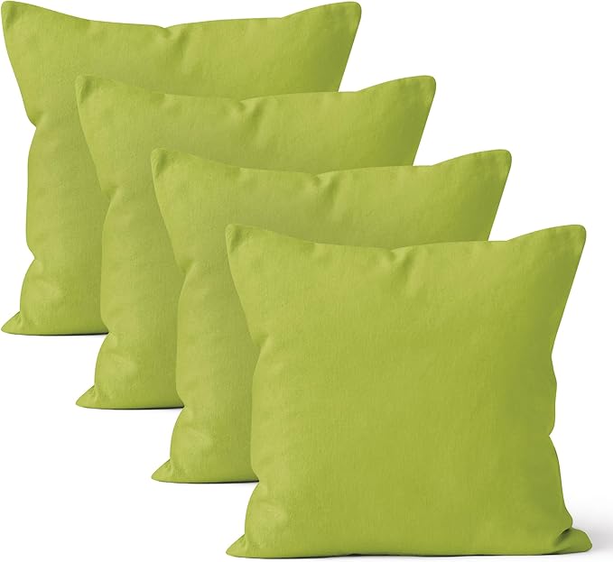 Encasa XO Throw Pillow Covers 18x18 in Set of 4 Lime Green | No Inserts | Cotton Pillow Covers for Living Room, Bed, Sofa, Couch | Decorative Cushion Covers with Improved Zipper