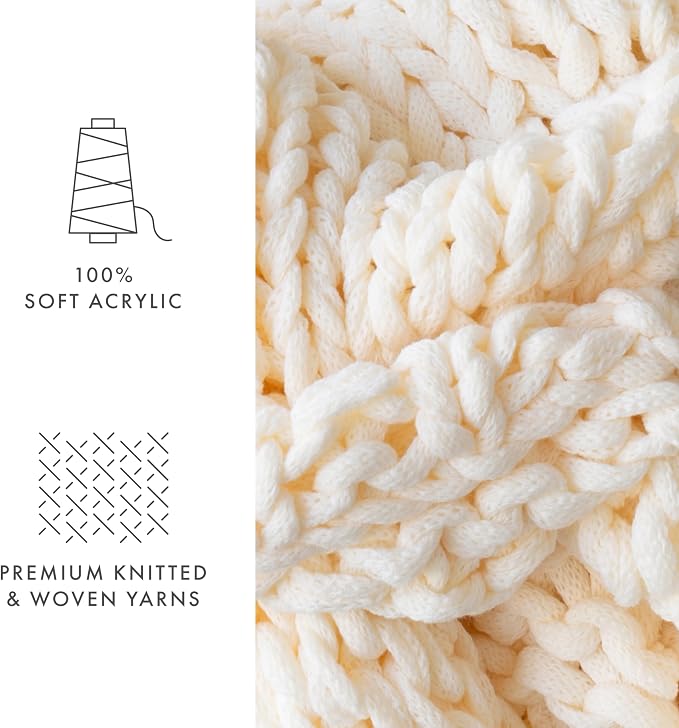 Linen Market Beddings Oversized Chunky Knit Throw Blanket Acrylic Hypoallergenic - 47'' x 59'' Cozy Home Accent for Snuggling, Lounging, and Stylish Décor (Ivory)