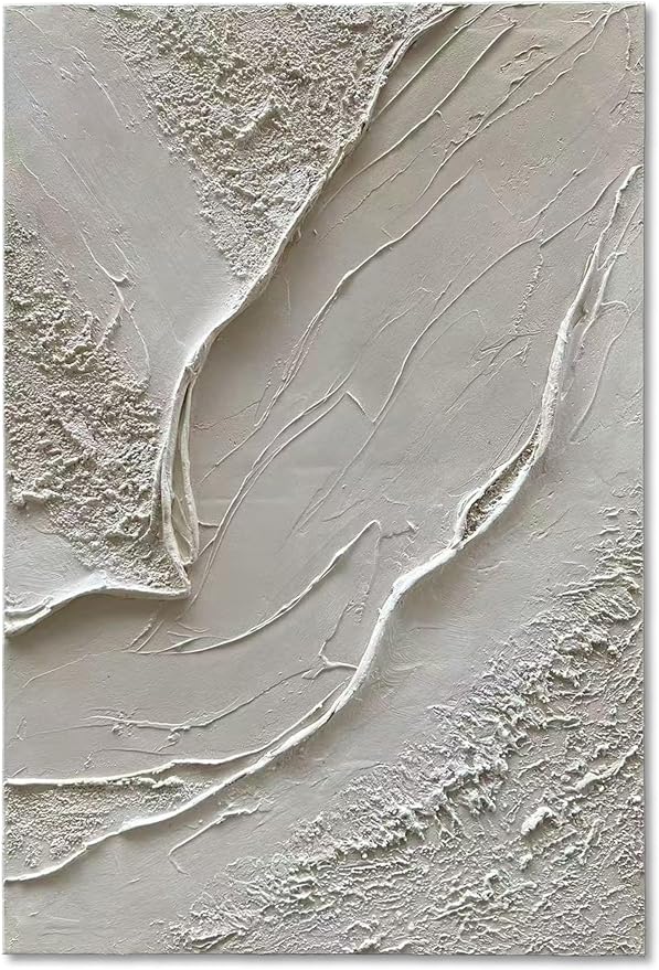 NANKAI Art Hand-Drawn 45x30 inch White Textured Art Oil Painting in Modern Large Abstract Style, Suitable as a Home Office Wall Decoration