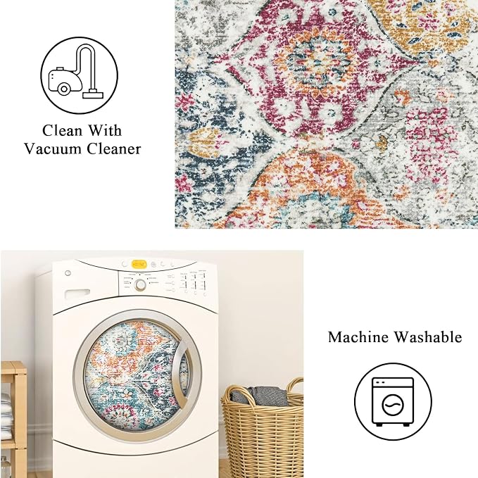 Lahome Moroccan Hallway Rug, 2'5''x8' Kitchen Runner Rugs Non Skid Washable Runners for Hallways, Ultra-Thin Oriental Carpet for Entryway Laundry Room Bedroom Bathroom Elise, Aqua/Multi