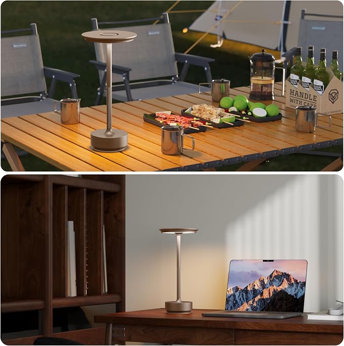 2 Pack Rechargeable Table Lamps Cordless, Portable 5000mAh Outdoor Table Light, 3 Color Stepless Dimming LED Table Lamp with Memory Function, for Home/Dinner/Patio/Restaurant.(Brown)