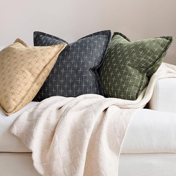 ZWJD Pillow Covers 26x26 Set of 2 Soft Polyester Textured Pillow Covers with Stylish Flange Edge Cozy Farmhouse Euro Sham Throw Pillows for Couch Bed Sofa Living Room
