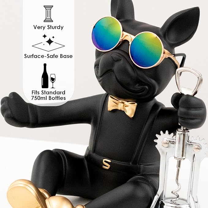 Juju Bulldog Wine Bottle Holder - Wine Holder Countertop - Unique Home Decor Bottle Organizer - Bulldog Decor