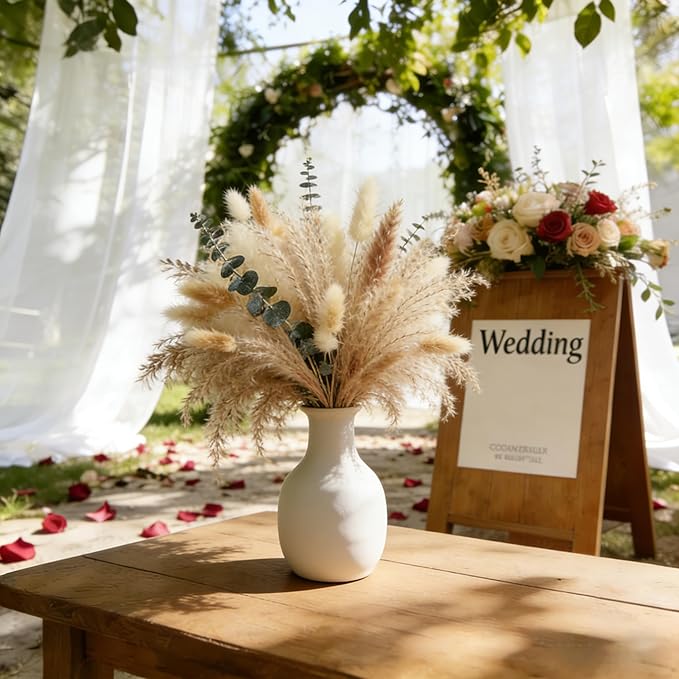 125Pcs Natural Dried Pampas Grass Decor 7 Types Dried Flowers for Vase Boho Pampas Bouquet, Farmhouse Decor Wedding Valentine Day Centerpiece for Table and Home Decoration 17''