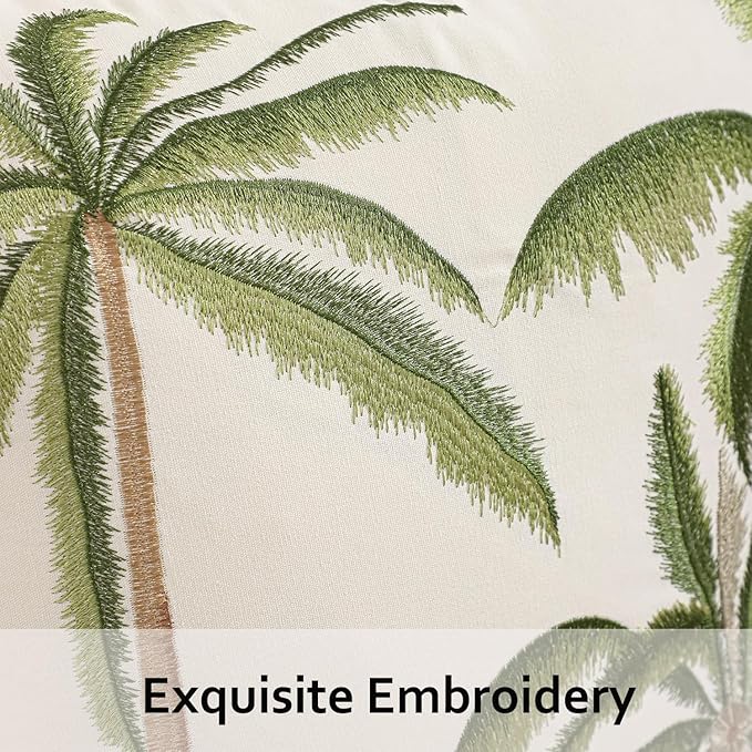 Palm Tree Decor Pillow Covers 18x18 Pack of 2 Boho Tropical Embroidered Throw Pillow Covers Summer Cushions Cases Farmhouse Square Pillowcases Spring Home Decor for Sofa Bed Living Room,Green