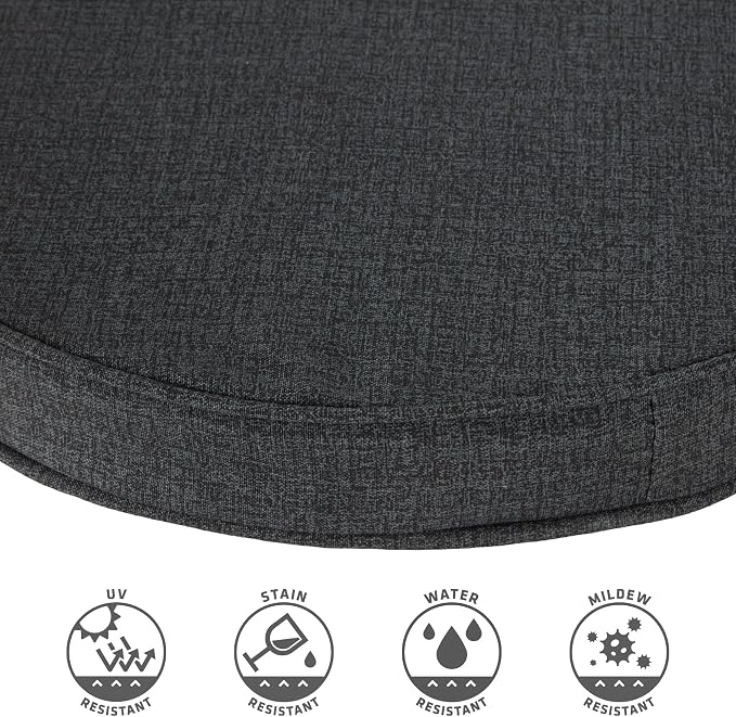 Set of 2 Outdoor 18 inch Round Patio Dining Chair Pads – Comfortable Fiber-Filled Seat Cushions with Ties, Reversible Polyester Fabric, Carbon