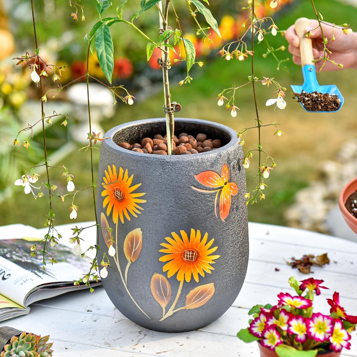 Sungmor 10.6 Inch Ceramic Succulent Plant Pot with Drainage Hole, Hand Painted Flower Pots for Plants, Unique Texture Decorative Planter for Indoor and Outdoor, Pottery Vase for Home Office Decor