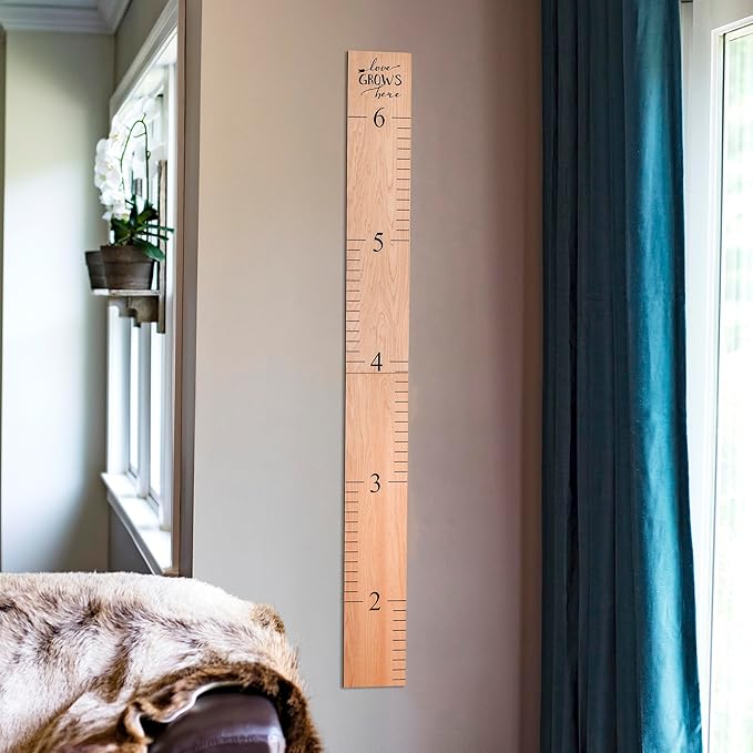 Headwaters Studio Wooden Growth Chart – Kids Height Chart, Wall Measurement for Kids, Height Chart for Wall, Growth Ruler for Children – Natural with Black Numerals - “Love Grows Here” (63" x 6.7")
