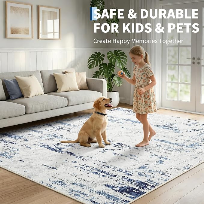 6x9 Abstract Area Rug, Washable Soft Low Pile Non Slip Accent Rug for Living Room, Bedroom, Dining Room, Modern Neutral Indoor Carpet