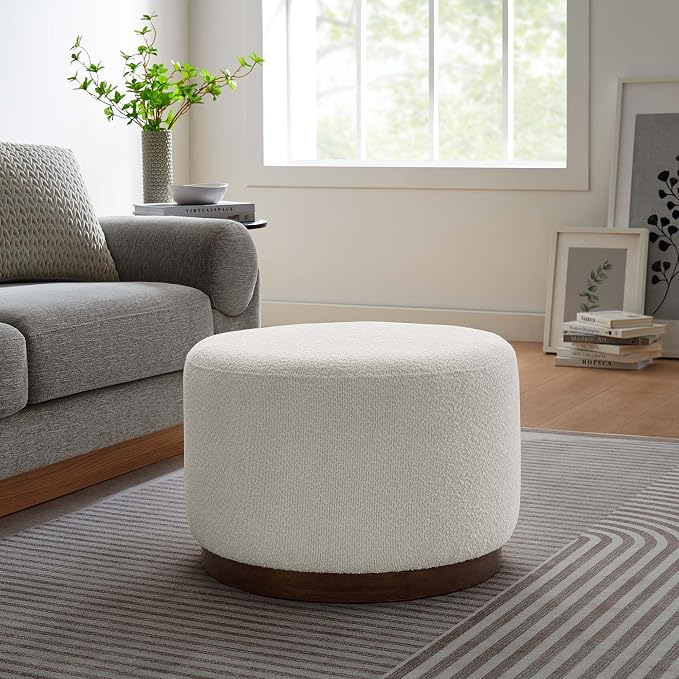 Modway Large 23" Round Boucle Upholstered Upholstered Ottoman