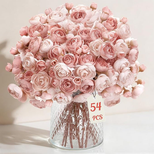 Alupssuc 54Pcs Ranunculus Artificial Flowers Faux Silk Mini Ranunculus, Spring Flowers Artificial Indoor for DIY Bouquets, Bulk Fake Wedding Filler Flowers for Bride Shower Decorations, Dusty Rose