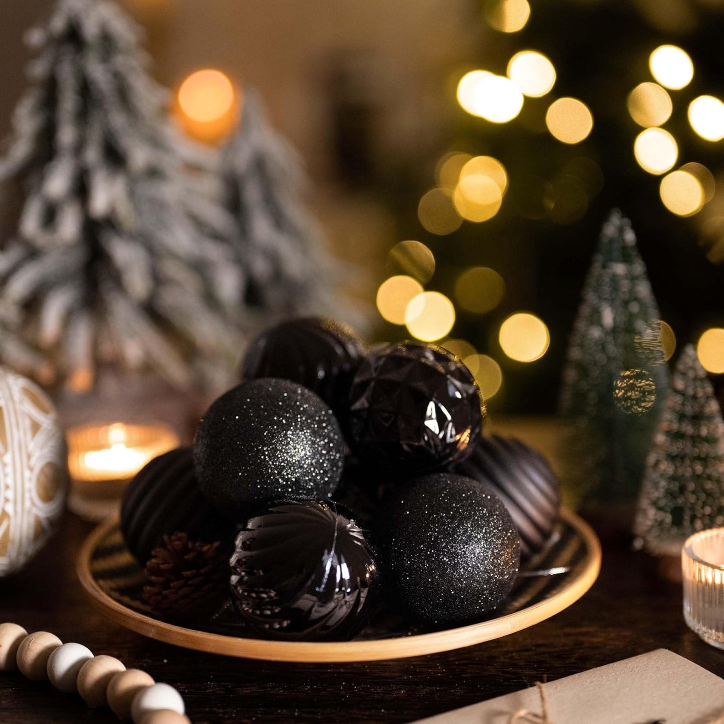 Valery Madelyn Christmas Ornaments Tree Decorations Set for Fall Halloween, 24ct Black Shatterproof Ball Ornaments, 2.36" Hanging Ornament Bulk for Xmas Holiday Party Decor