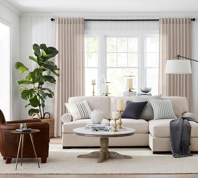 Jowels Oatmeal Linen Curtains 102 Inch Long 2 Panels for Living Room | Light Filtering Semi Sheer Curtain, Back Tab Pocket Pleated Look, Boho Farmhouse Textured Privacy Drapes for Bedroom Window