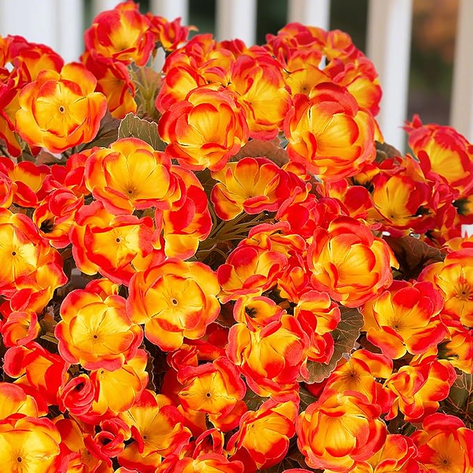 Ammyoo Fake Fall Flowers Artificial for Outdoors Decoration, 6 Bundles Faux Geranium Silk Flower Outside UV Resistant No Fade Artificial Floral for Home Garden Balcony Indoor Table Centerpieces Decor