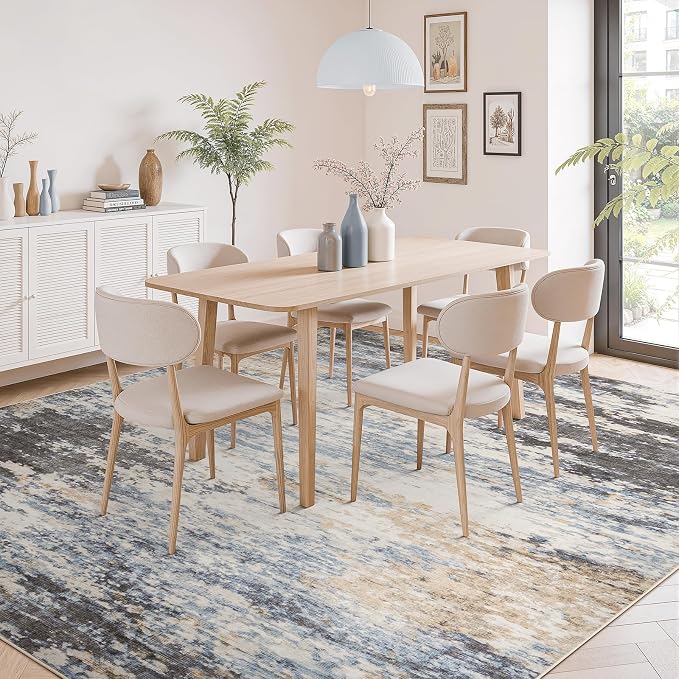 Lofus 9x12 Area Rug for Living Room, Abstract Large Rugs with Non-Slip Backing, Neutral Modern Washable Carpet for Bedroom Dining Room Home Office Nursery Indoor,Dark Grey/Blue