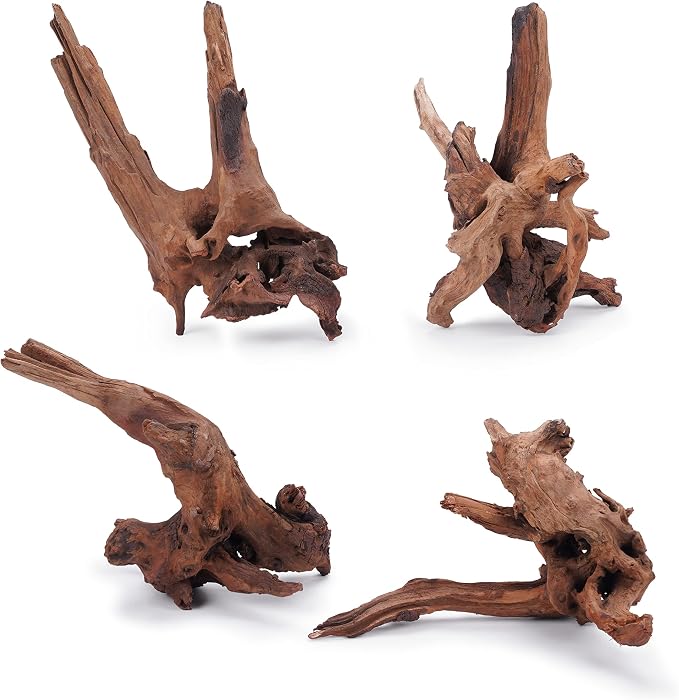 LANDEN Panna Natural Driftwood for Aquarium Decor Freshwater Fish Tank(12-16 inches, 30-40cm) 4pcs Terrariums Vivariums Reptile and Amphibian Enclosures Lizard Bearded Dragon Tortoise Various Shapes