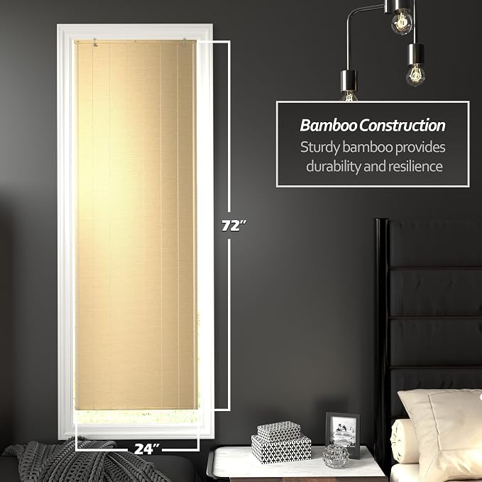 Red Lantern Matchstick Cordless Window Shade - Natural, 24" Wide