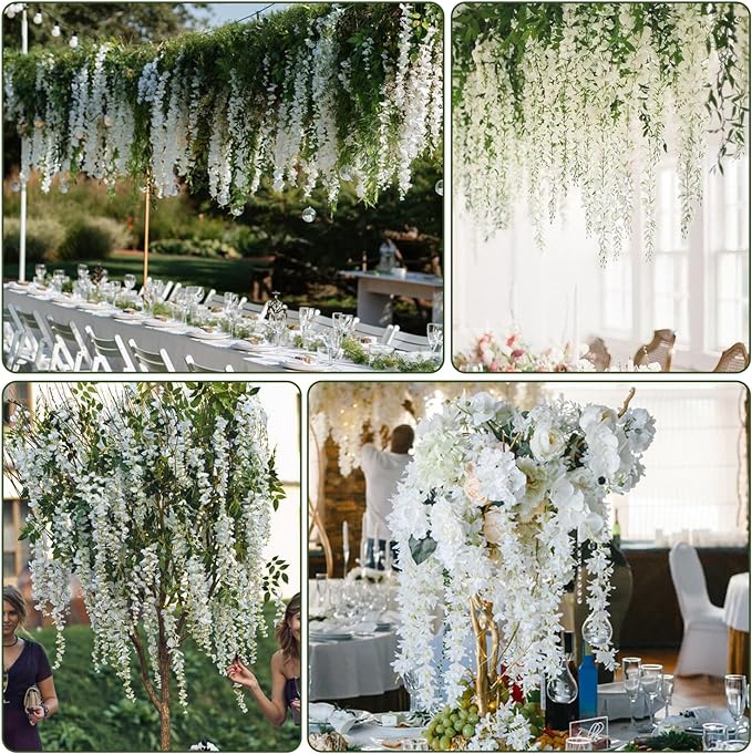 Alotiki Wisteria Hanging Flowers,48 Pack Fake Hanging Flowers,Wisteria Artificiales Garland for Home Wedding Arch Floral Party Garden Ceremony Outdoor Decor,3.6 Feet Long(48,White)