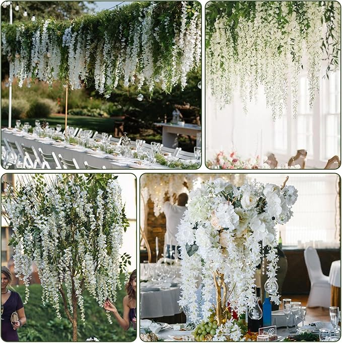 Alotiki Wisteria Hanging Flowers,Fake Hanging Flowers,Wisteria artificiales Garland for Home Wedding Arch Floral Party Garden Ceremony Outdoor Decor,3.6 feet Long(75,White)
