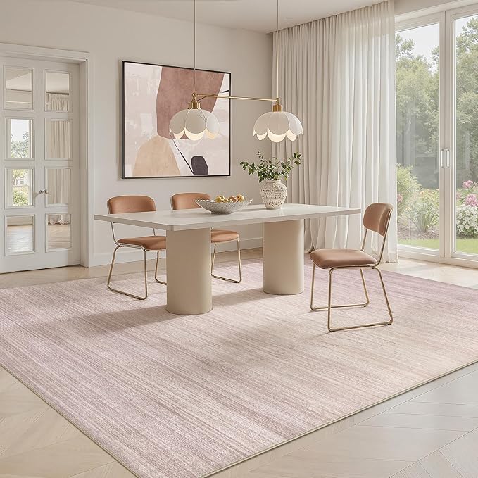 UERMEI 10x12 Washable Area Rug - Neutral Modern Abstract Living Room Rugs, Non-Slip Soft Large Indoor Floor Carpet for Bedroom Home Office & Under Dining Table Decor, Soft Pink