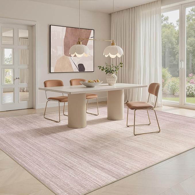 UERMEI 6x9 Washable Area Rug - Neutral Modern Abstract Living Room Rugs, Non-Slip Soft Large Indoor Floor Carpet for Bedroom Home Office & Under Dining Table Decor, Soft Pink