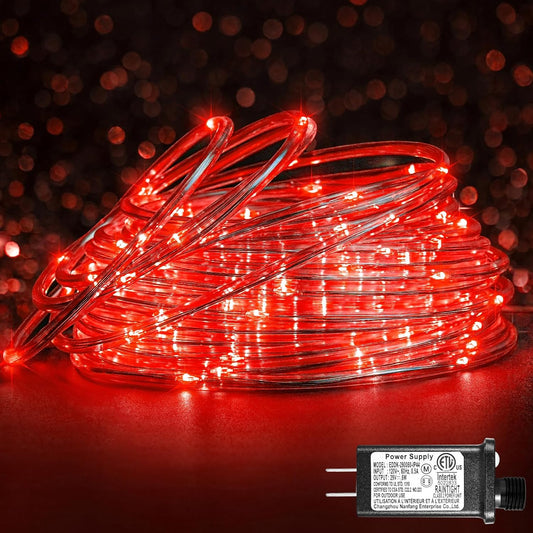 Rope Lights Outdoor, 66FT 200 LED Rope Lights for Indoor with Waterproof 8 Modes, Connectable Clear Tube Lights for Outside, Garden, Backyard, Patio, Deck, Pool, Tree Decorations - Red