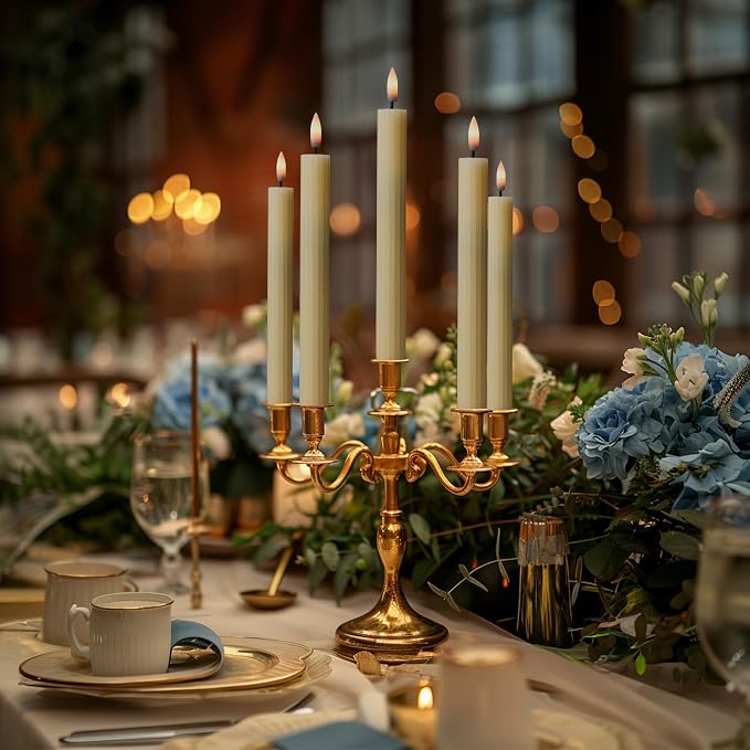 6 Pack, 10" LED Flameless Real Wax Ivory Fluted Ribbed Grooved Taper Candles, Remote & 24h Timer Memory, On/Off Button, Dimmable, Flicker Mode, Battery Operated, Wedding