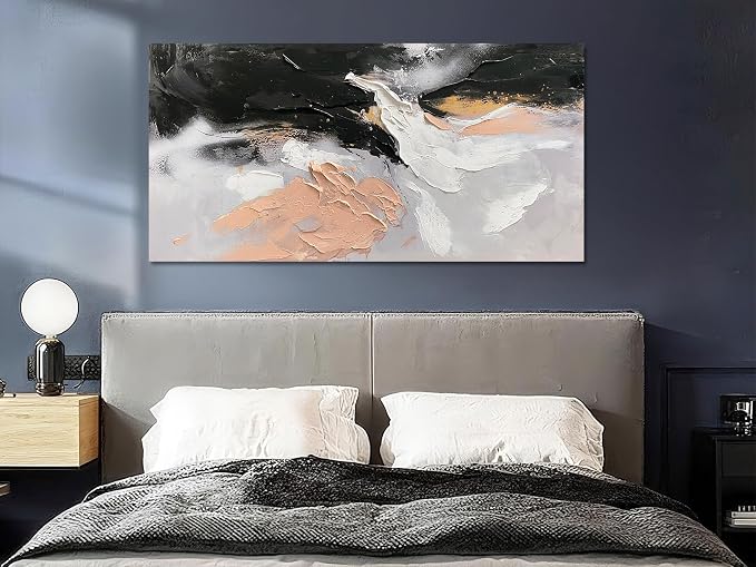 Ardemy Textured Abstract Canvas Wall Art - Black White Gold Beige Brush Strokes Painting Large 48"x24", Modern Splatter Artwork for Living Room Bedroom Home Office Luxury Wall Decor