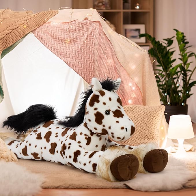 MaoGoLan 47" Giant Horse Stuffed Animal Plush Pillow - Appaloosa Spotted Stuffed Horse Toy for Girl Boy Kid, Ridable Cuddly Stuffed Pony Spotted Horse Plush for Birthday Gift, Baby Shower Party Decor