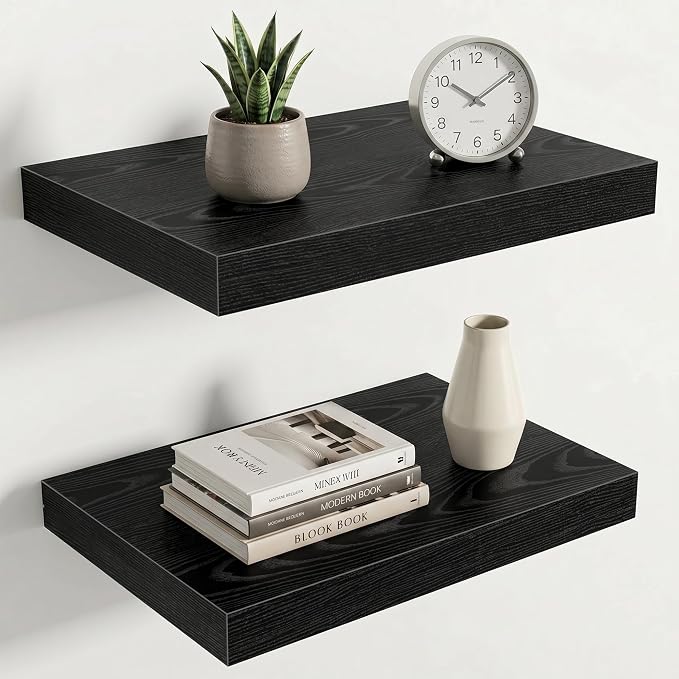 Acovy 10" Extra Deep Floating Shelves for Wall, 16" Long Wood Wall Shelves Set of 2 for Bathroom Bedroom Kitchen Living Room Laundry Room, Modern Floating Shelf for Home Decor