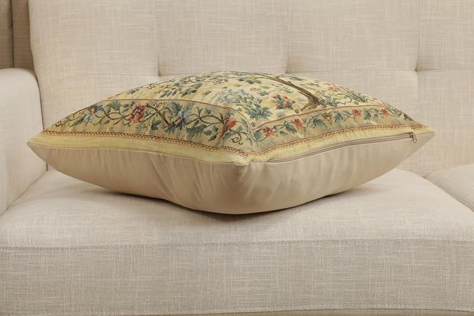 Charlotte Home Furnishings Inc Tapestry Tree of Life Throw Pillow Covers 18x18, European 100% Cotton Jacquard Woven Fabric, Boho & Vintage Inspired Decorative Cushion for Living Room and Sofa