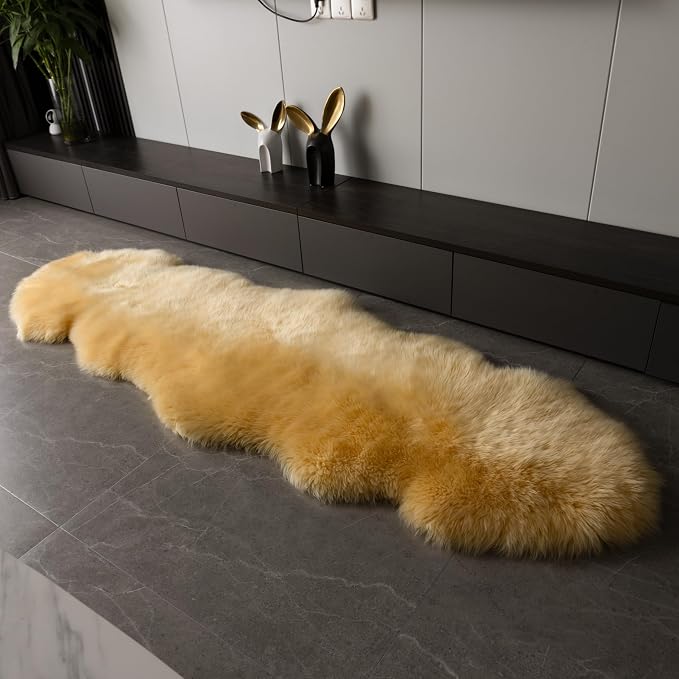Sheepskin Rug, Fluffy Shaggy Area Rug, Super Soft 24‘’ x 72‘’ Sheepskin Hair Rug, Plush Rug, Decorative Rugs for Bedroom, Children's Room, Living Room (Yellow, 24" x 72")