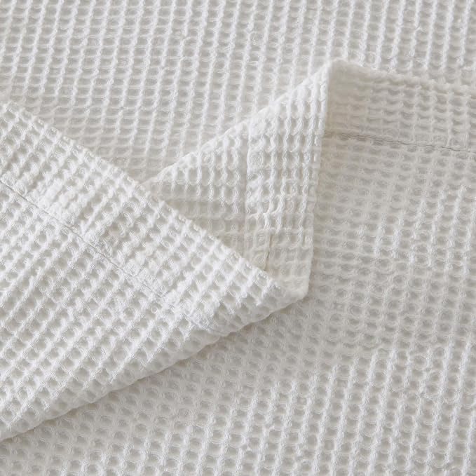 100% Cotton White Blanket Full/Queen Size for Bed - Breathable and Soft, Waffle Weave for Summer Spring, 90x90 Inches