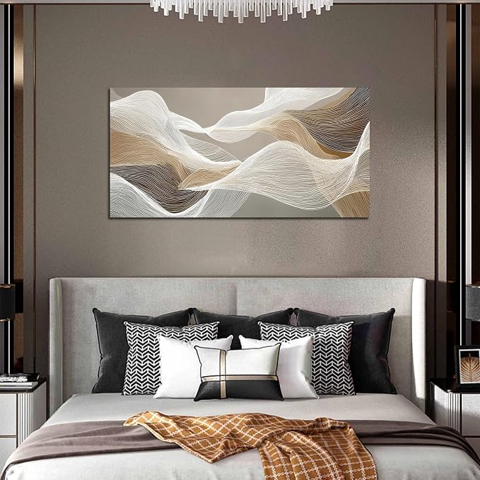 AOZEMI Large Abstract Wall Art Beige Wall Art White Canvas Art Print Modern Artwork for Bedroom Bathroom Living Room Office 24"x 48"