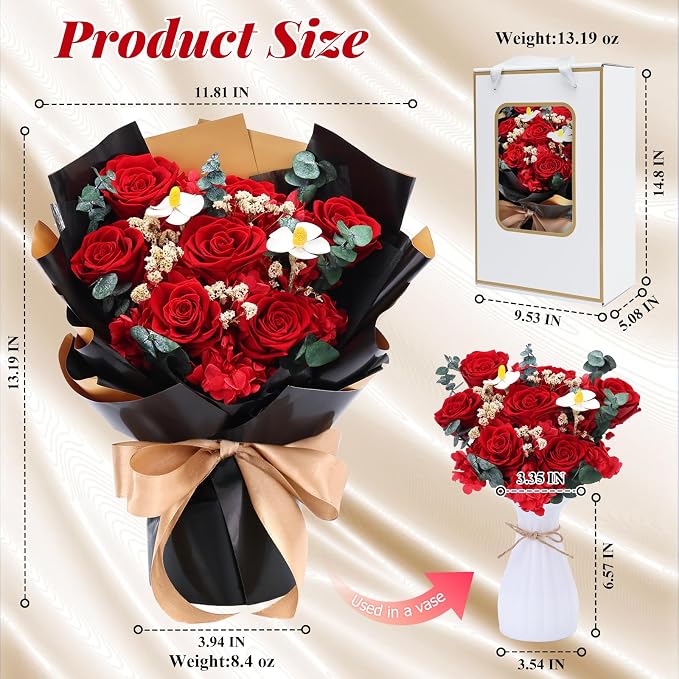 7 Preserved Red Rose Bouquet Eternal Flower Gift Set, Gift for her | Preserved Red Rose bouquet , Eternal flower Gift Set for her with romantic Girlfriend, Engagement, Mother’s, Birthday,