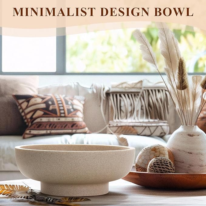 YMXYJM Large Decorative Bowl, Modern Handicraft Resin Bowls for Home Decor, Decorative Fruit Bowl for Kitchen Counter, Stylish Key Bowl for Entry Table, Artificial Stone Resin Beige
