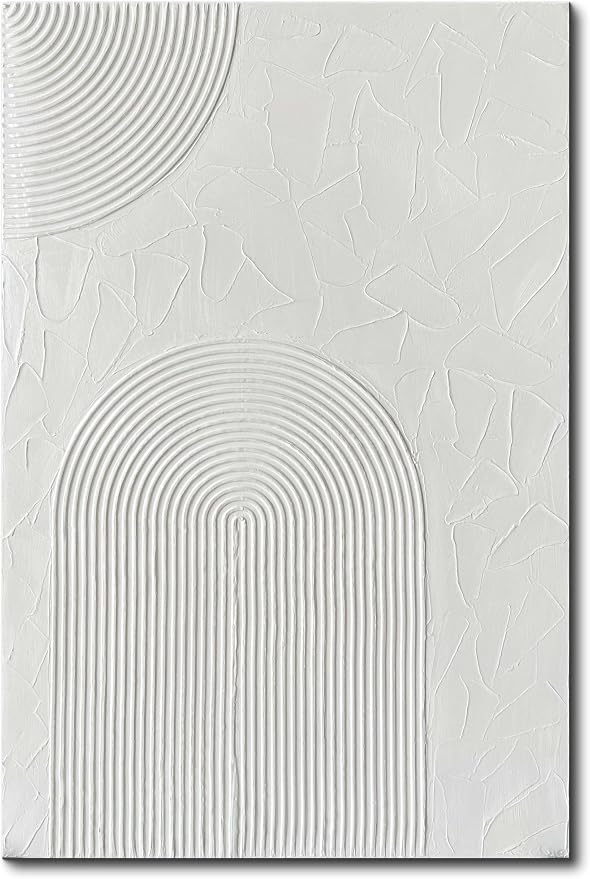 Creespi Hand Painted White Textured Wall Art 24x36 inch,Modern Abstract Oil Painting On Canvas,Minimalist Art Paintings for Wall Decorations