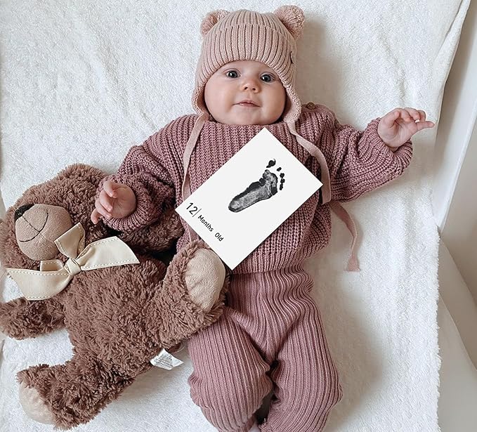 Baby Inkless Milestone Cards Hand Casting Kit Ink Print Hand and Footprint Kit Dog or Cat Pet Paw Print Kit Baby Newborn Footprint Kit Photo Album Keepsake Book Feet Stamp (Single FineGift Set)