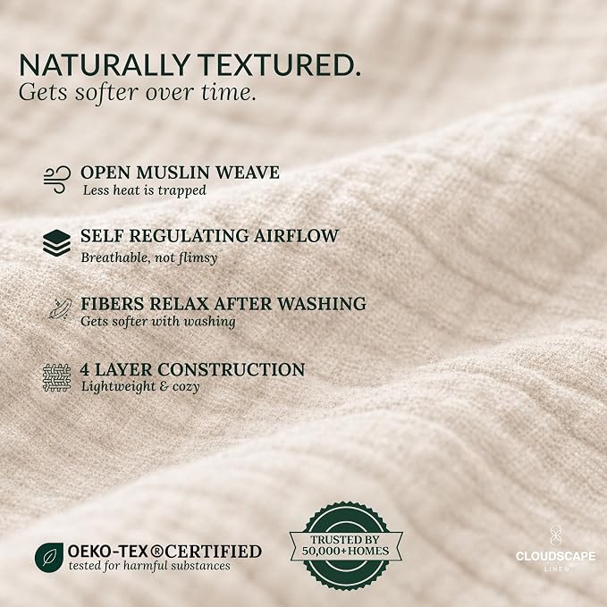 CLOUDSCAPE 4 Layer Muslin Blanket for Adults - 100% Cotton Throw Blanket - 50"x70" Oversized Gauze Throw for Sofa, Couch - Soft Lightweight Breathable Muslin Cotton Throws for Summer - Ivory