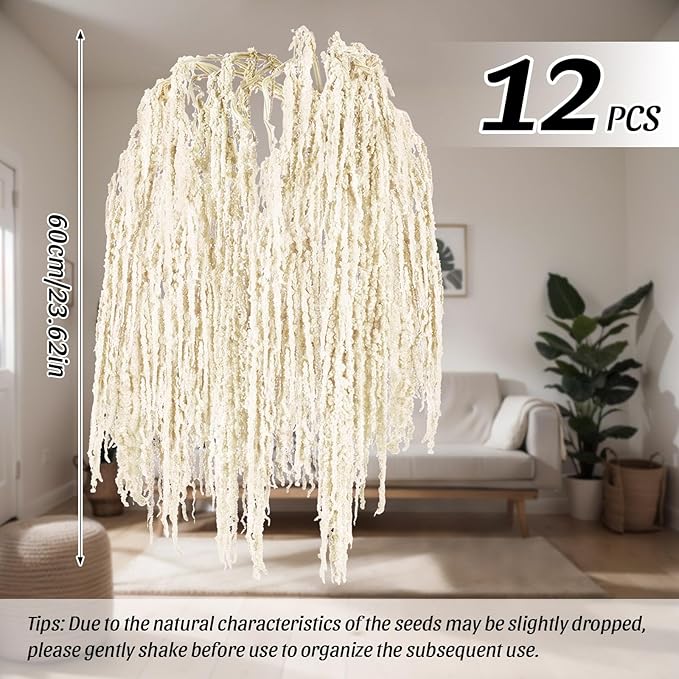 Suncalla 12 Pcs White Spring Natural Dried Amaranthus Hanging Flowers Amaranthus Artificial Flowers for Wedding Arch Bouquet Floral Garland Wall Home Decoration (23 Inch)