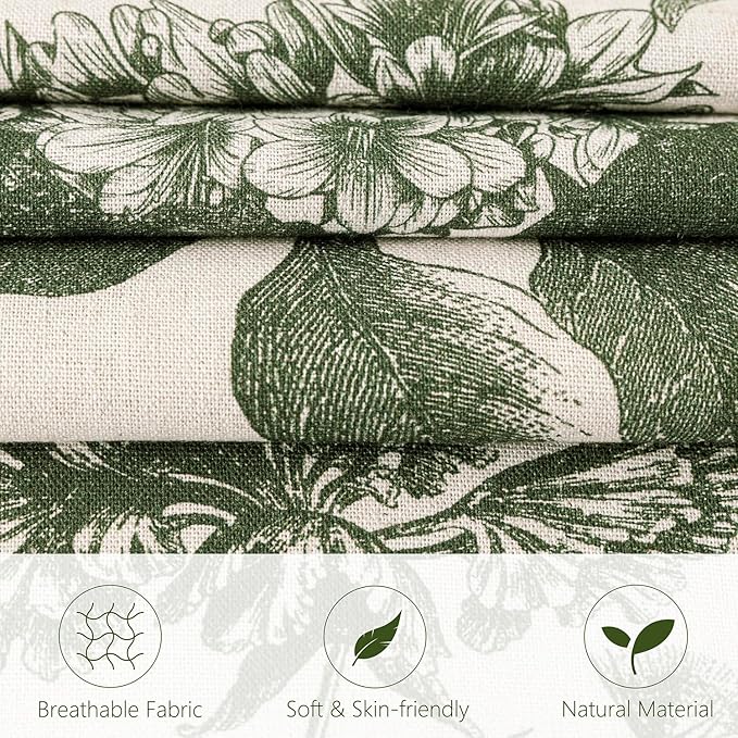 Foindtower Set of 2 Linen Floral Throw Pillow Covers Neutral Vintage Print Decorative Cozy Cushion Covers Farmhouse Boho Home Decor for Sofa Chair Couch Bedroom Living Room,24×24 Inch,Dark Green